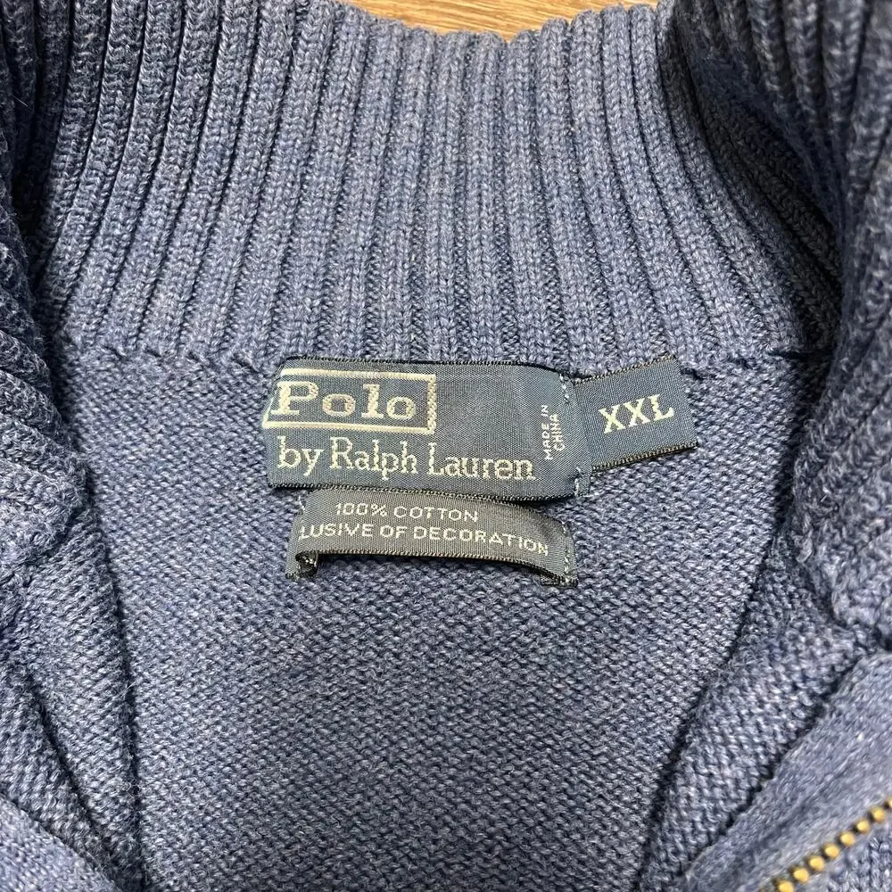 Polo Ralph Lauren Cotton Quarter Zip Sweater XXL Blue Pony Mock Neck Old Money - Picture 8 of 13